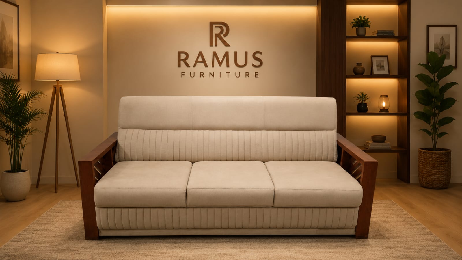 WOOD HANDAL 3 SEATER SOFA